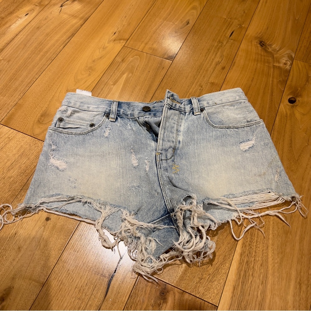 Ksubi Frayed Light Blue Jean Shorts